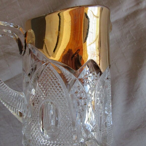 Antique EAPG Duncan Miller pitcher Sunshine clear gold trim 5" high - Picture 4 of 6